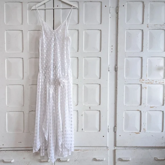 Vintage 70s Miss Dior White Checkered Slip Dress – Size L - Picture 3 of 15